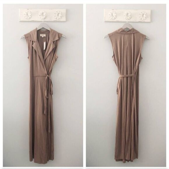 Anthropologie PORRIDGE Wrap Maxi Shirtdress Tan XS NWT - Picture 2 of 12